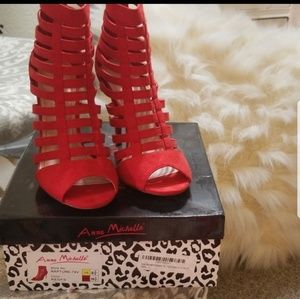 Red Faux suede caged stilettos